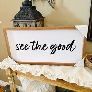 Wood farmhouse sign white quote see the Good positivity motivational hom…